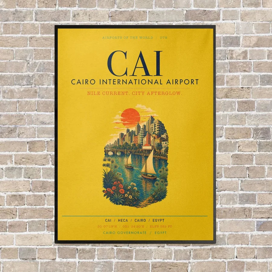 Cairo International Airport CAI vertical canvas print - framed - yellow background