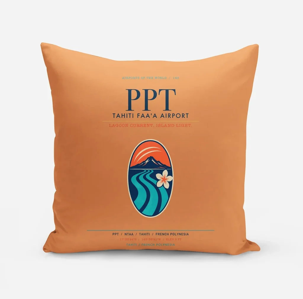Tahiti Faa'a Airport (PPT) design on orange pillow