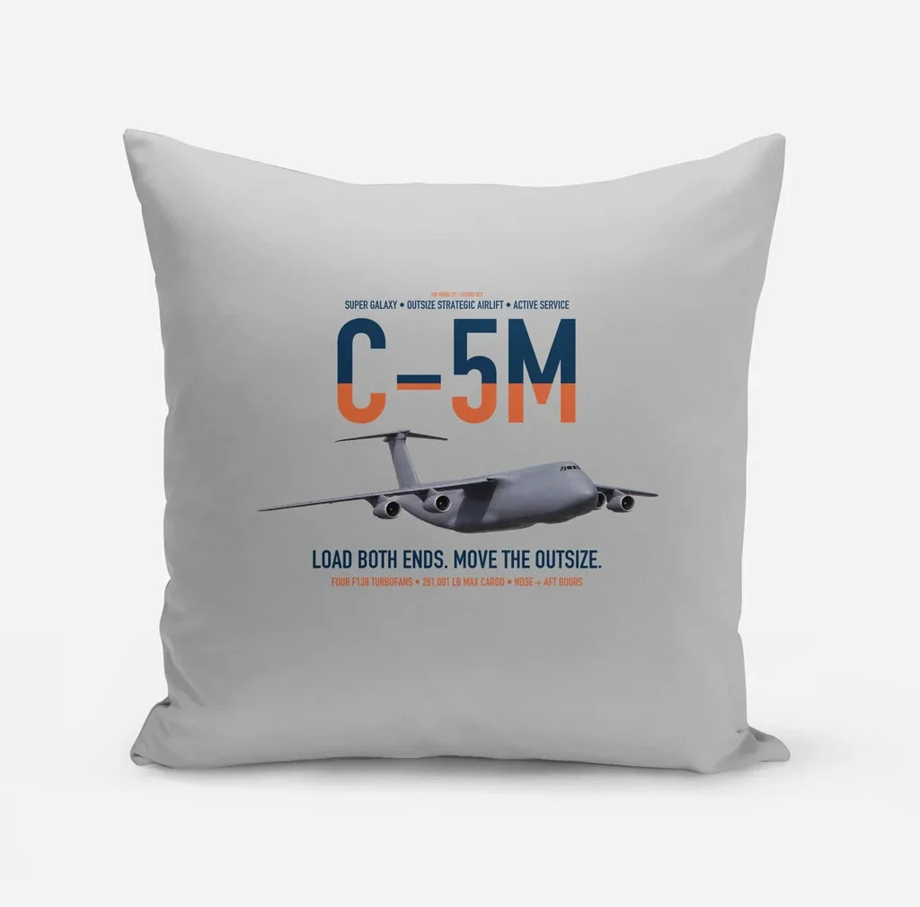 C-5M Super Galaxy design on light gray pillow