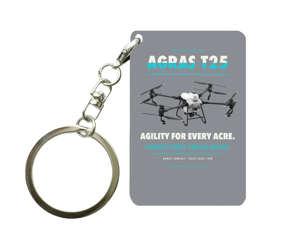 DJI Agras T25 Key Chain design on gray key chain