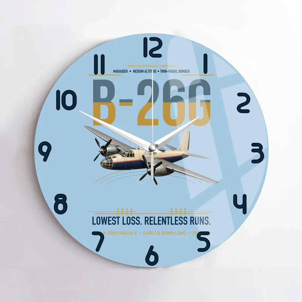 B-26G Marauder design on light blue no frame wall clock