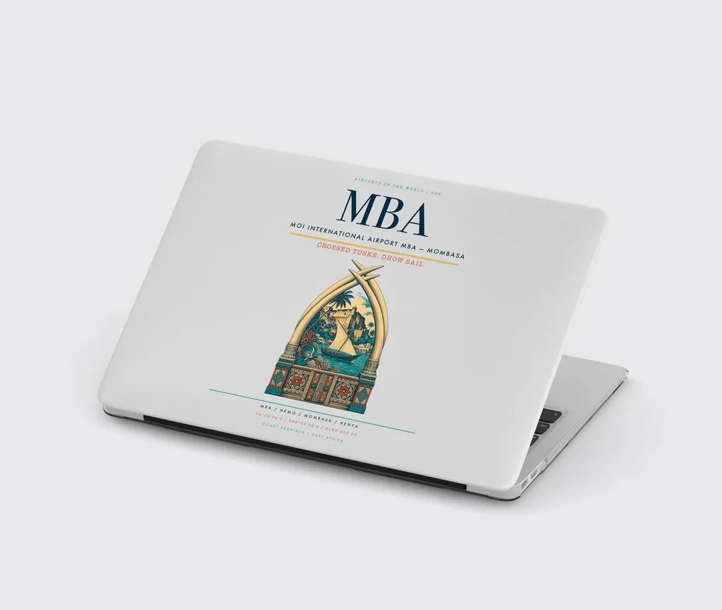 Moi International Airport (MBA) design on light gray MacBook case