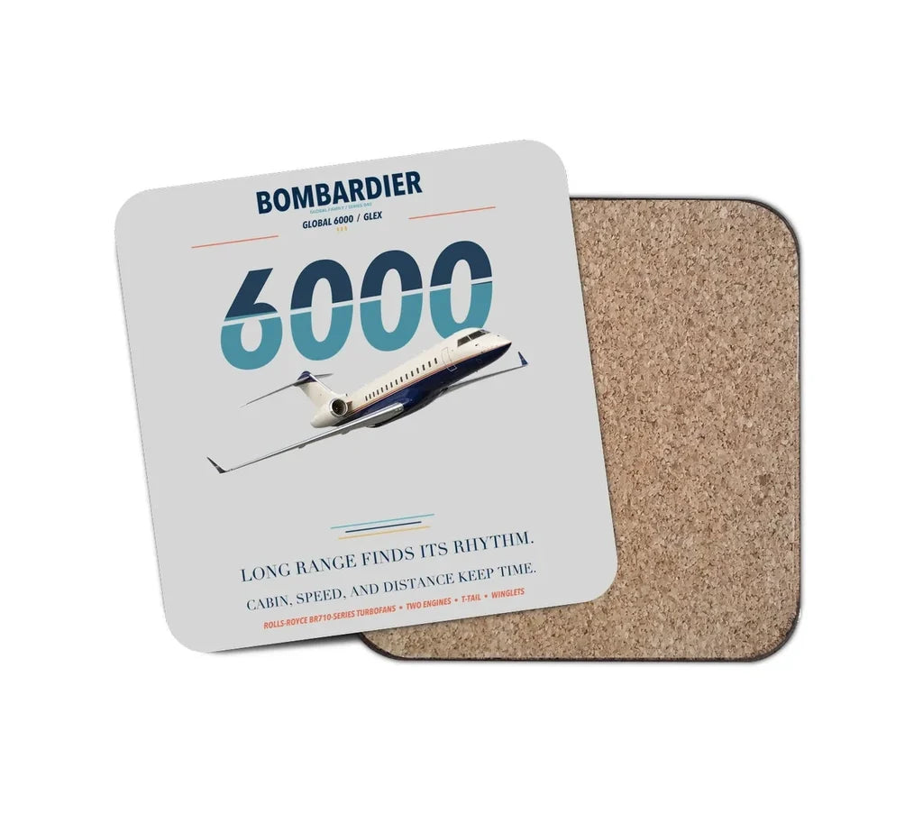 Bombardier Global 6000 design on light gray 1 piece coaster