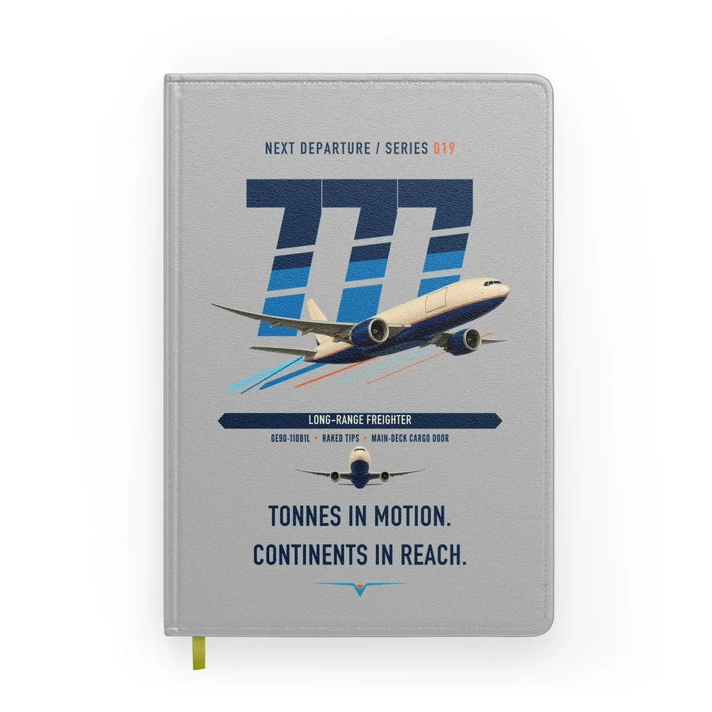 Boeing 777F design on light gray notebook