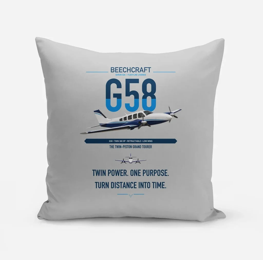 Beechcraft Baron G58 design on light gray pillow