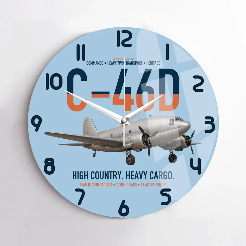 C-46D Commando design on light blue no frame wall clock
