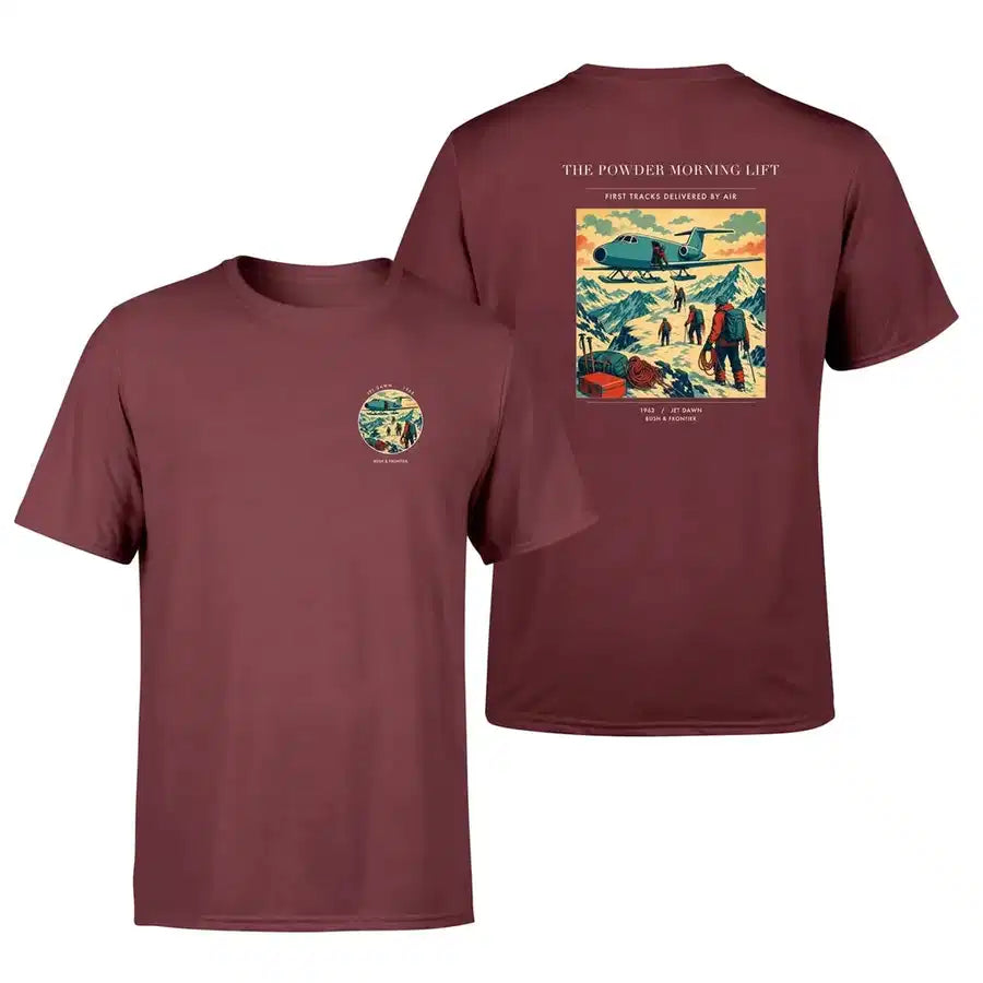 VINTAGE G4287 - The Powder Morning Lift - Double-Side T-Shirt design on darkred double side t shirt