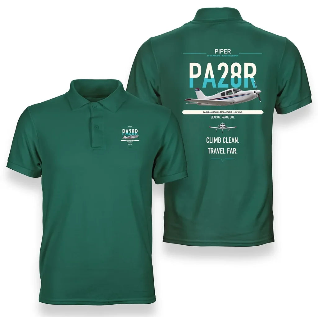 Piper PA-28R Arrow III design on green double-side polo t-shirt, double-side print