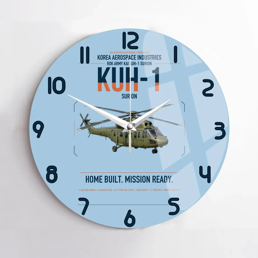 Korea Aerospace Industries KUH-1 Surion design on light blue no frame wall clock
