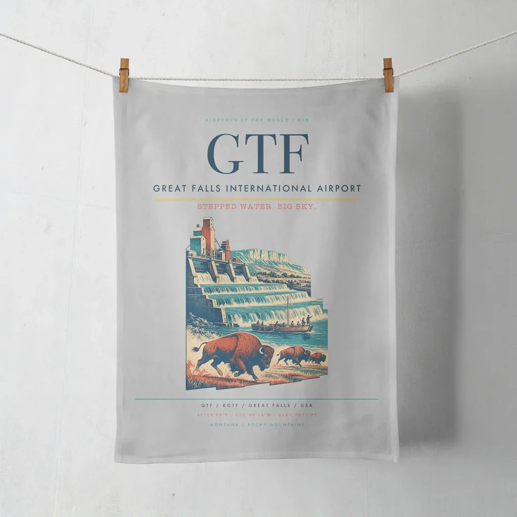 Great Falls International Airport (GTF) design on light gray towel
