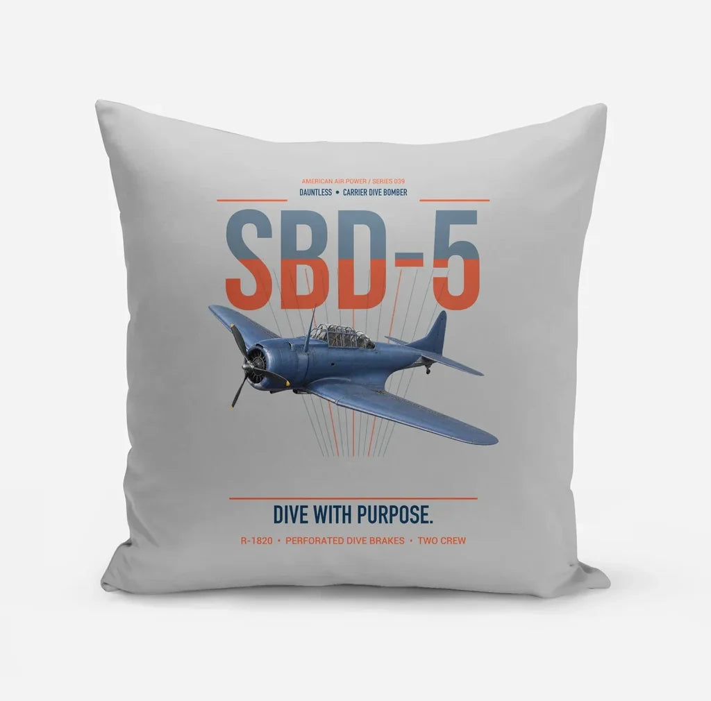 SBD-5 Dauntless design on light gray pillow