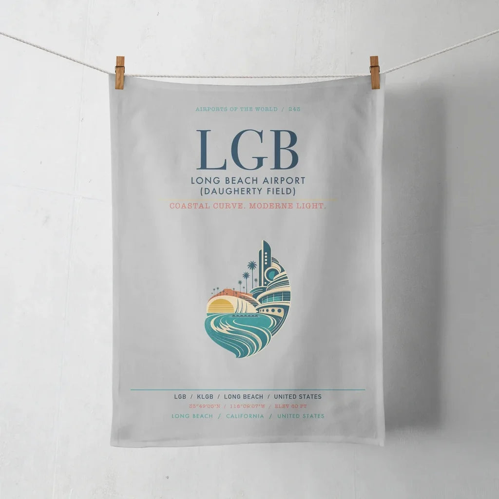 Long Beach Airport (Daugherty Field) (LGB) design on light gray towel
