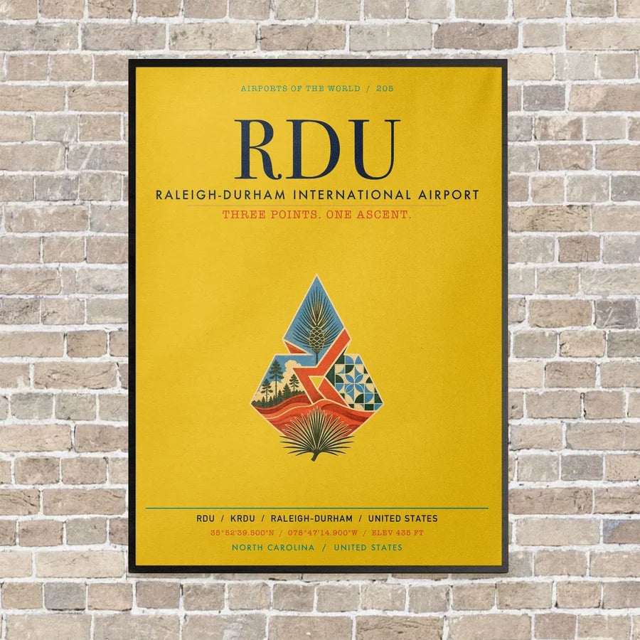 Raleigh-Durham International Airport RDU vertical canvas print - framed - yellow background