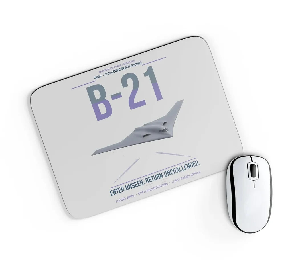 B-21 Raider design on light gray rectangle mouse pad