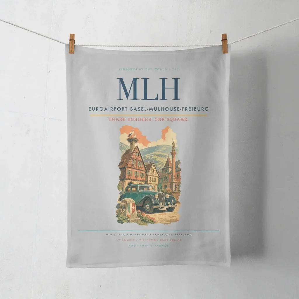 EuroAirport Basel-Mulhouse-Freiburg (MLH) design on light gray towel