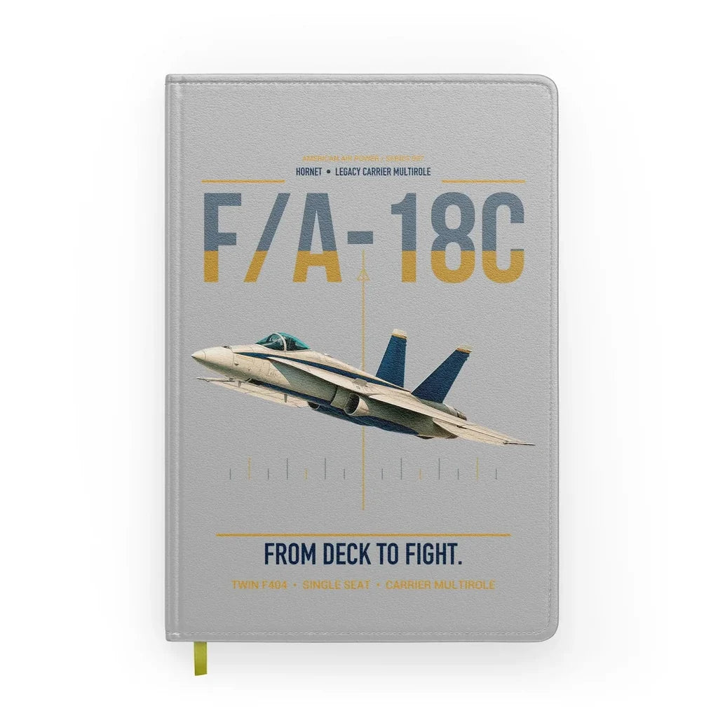 F-A-18C Hornet design on light gray notebook
