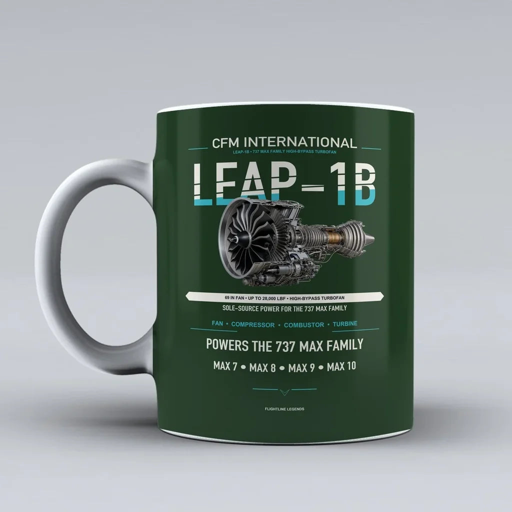 Mug design on dark green leap 1b