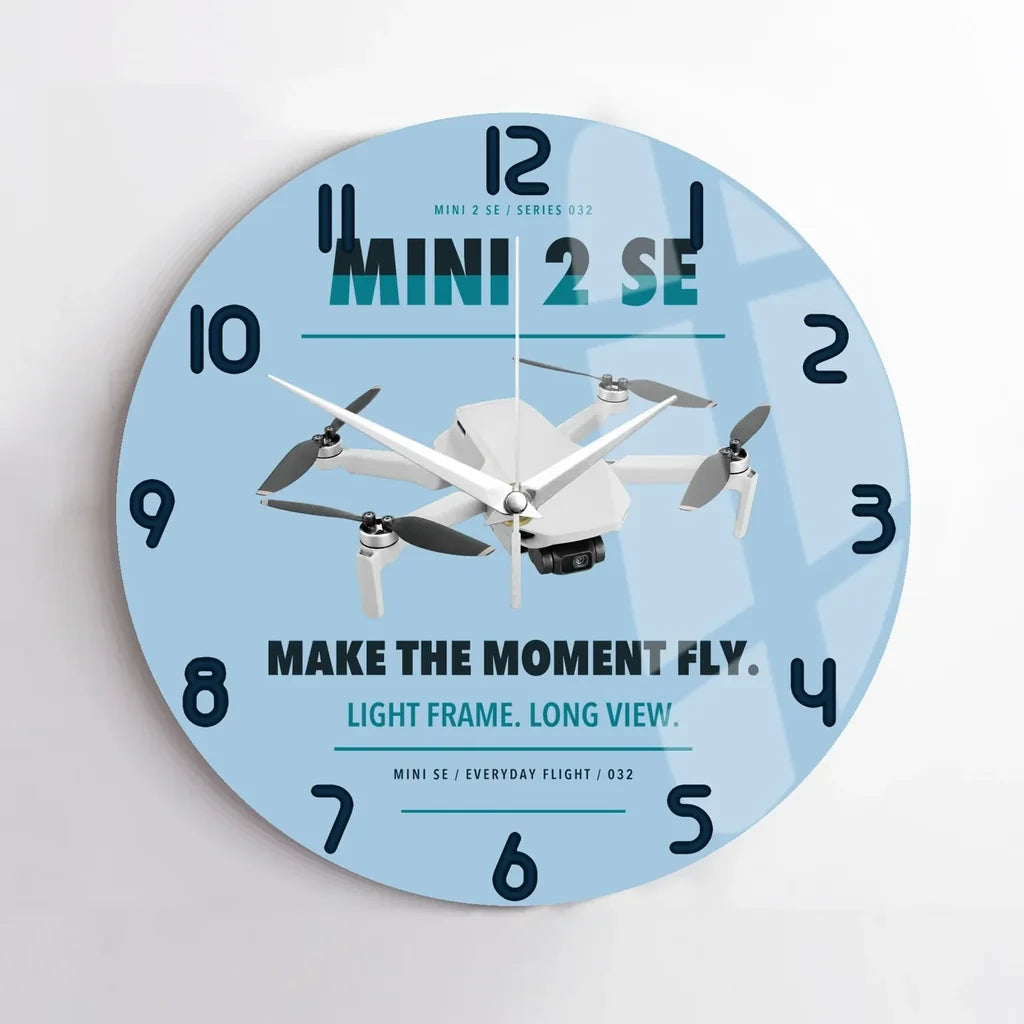 DJI Mini 2 SE design on light blue no frame wall clock
