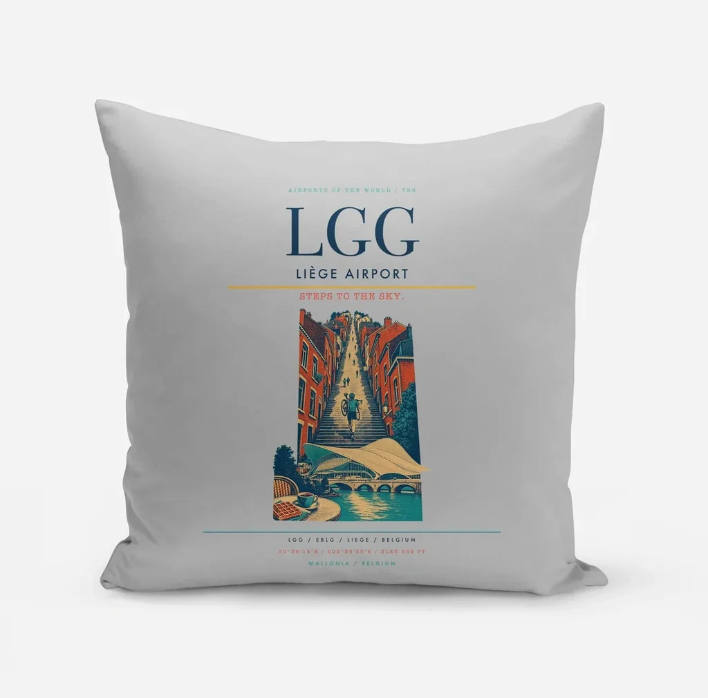 Liège Airport (LGG) design on light gray pillow