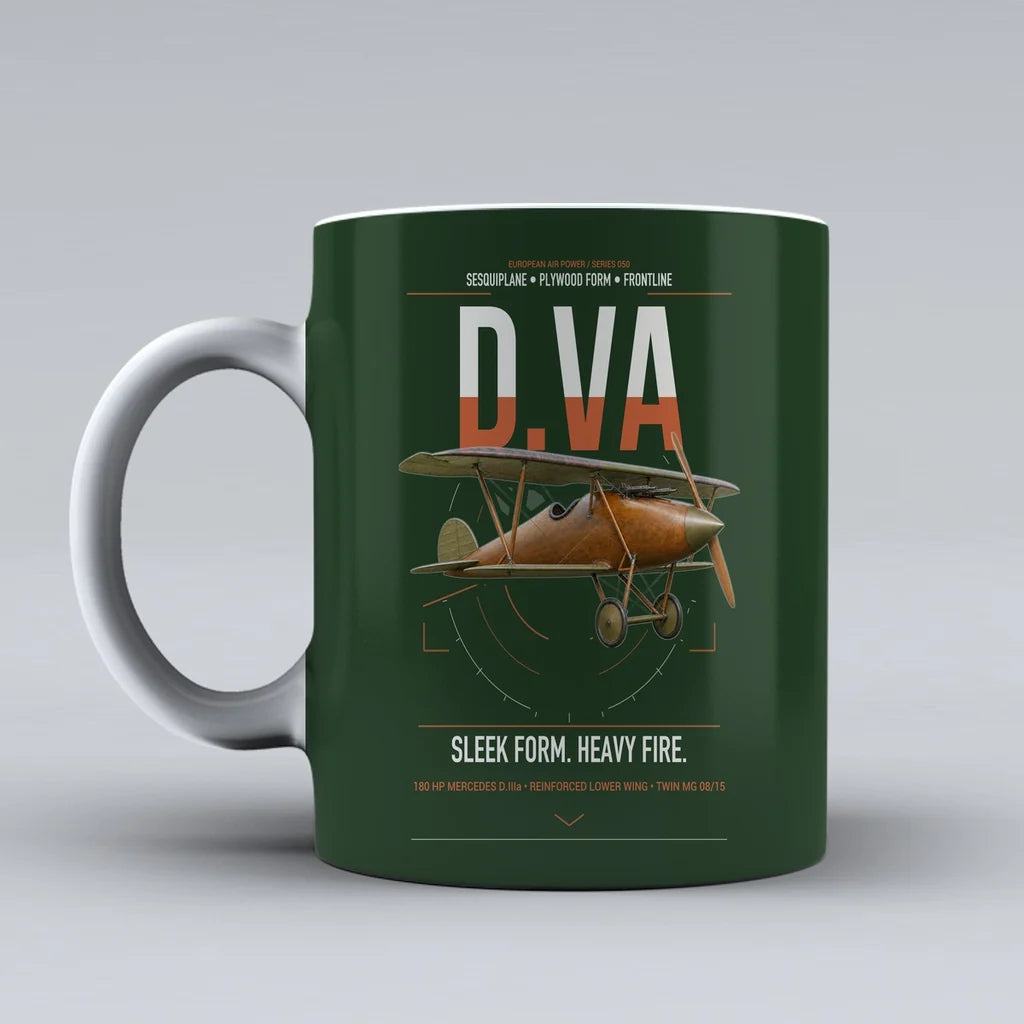 Albatros D.Va design on dark green ceramic mug, double-side print