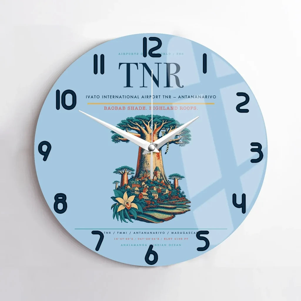 Ivato International Airport (TNR) design on light blue no frame wall clock