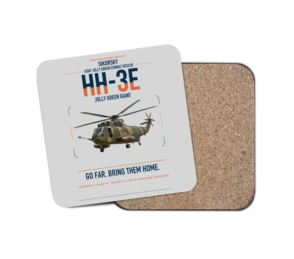Sikorsky HH-3E Jolly Green Giant design on light gray 1 piece coaster