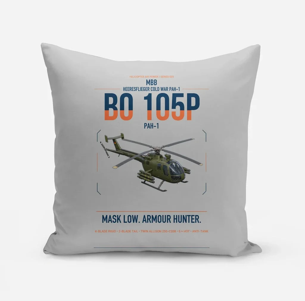 MBB BO 105P PAH-1 design on light gray pillow