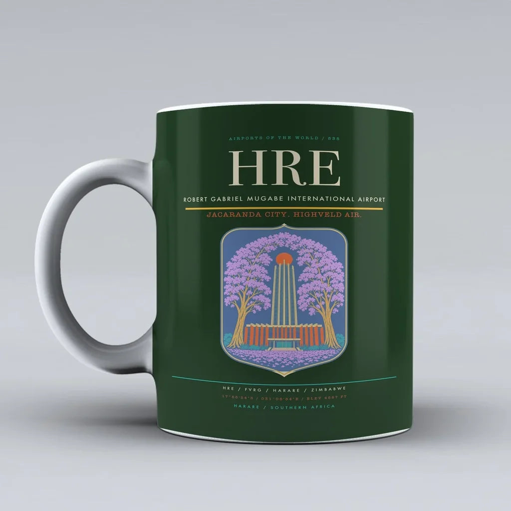 Gabriel Mugabe International Airport HRE Mug design on dark green robert