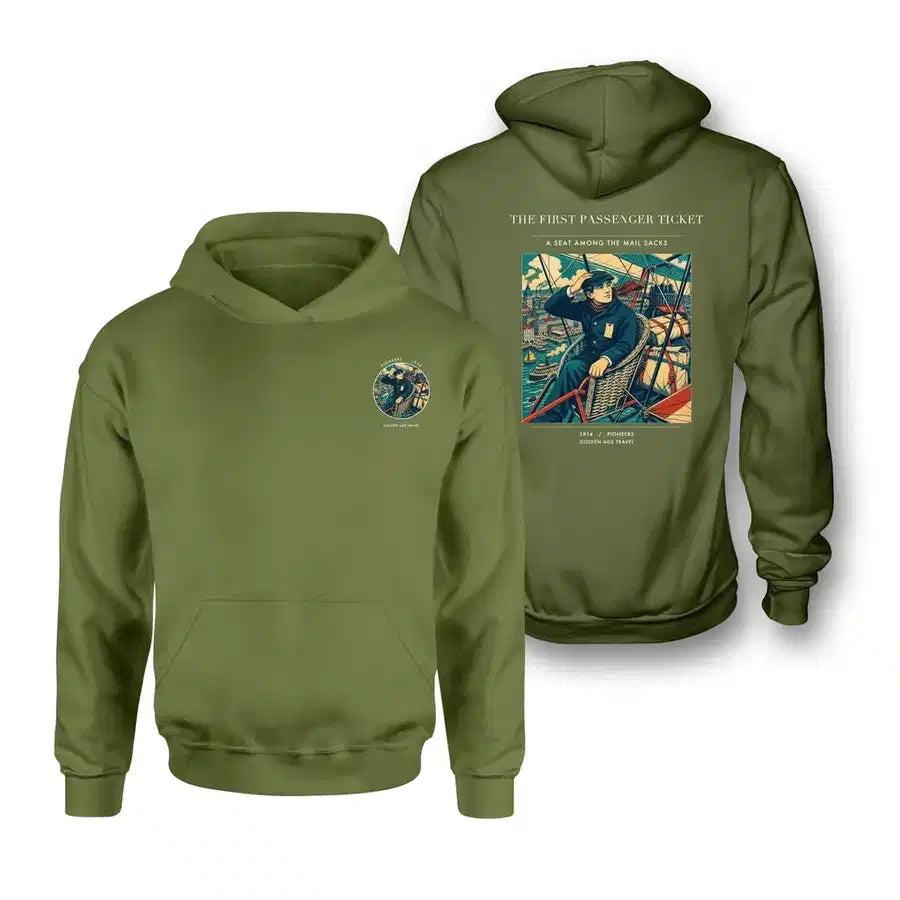 VINTAGE G4321 - The First Passenger Ticket - Double-Side Hoodie design on greenarmy double side