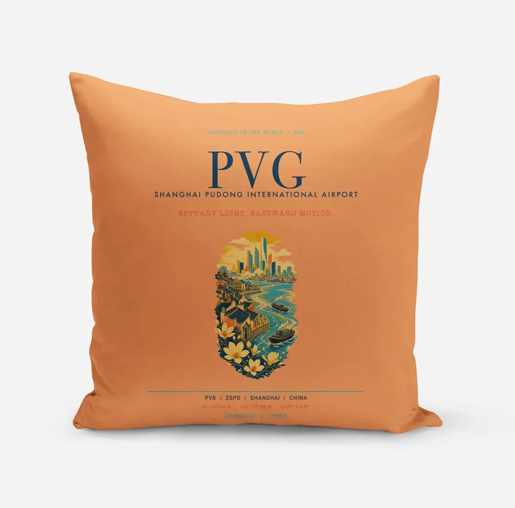 Shanghai Pudong International Airport (PVG) design on orange pillow