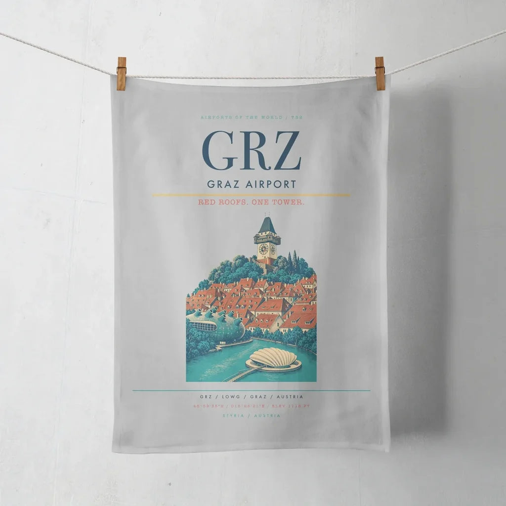 Graz Airport (GRZ) design on light gray towel