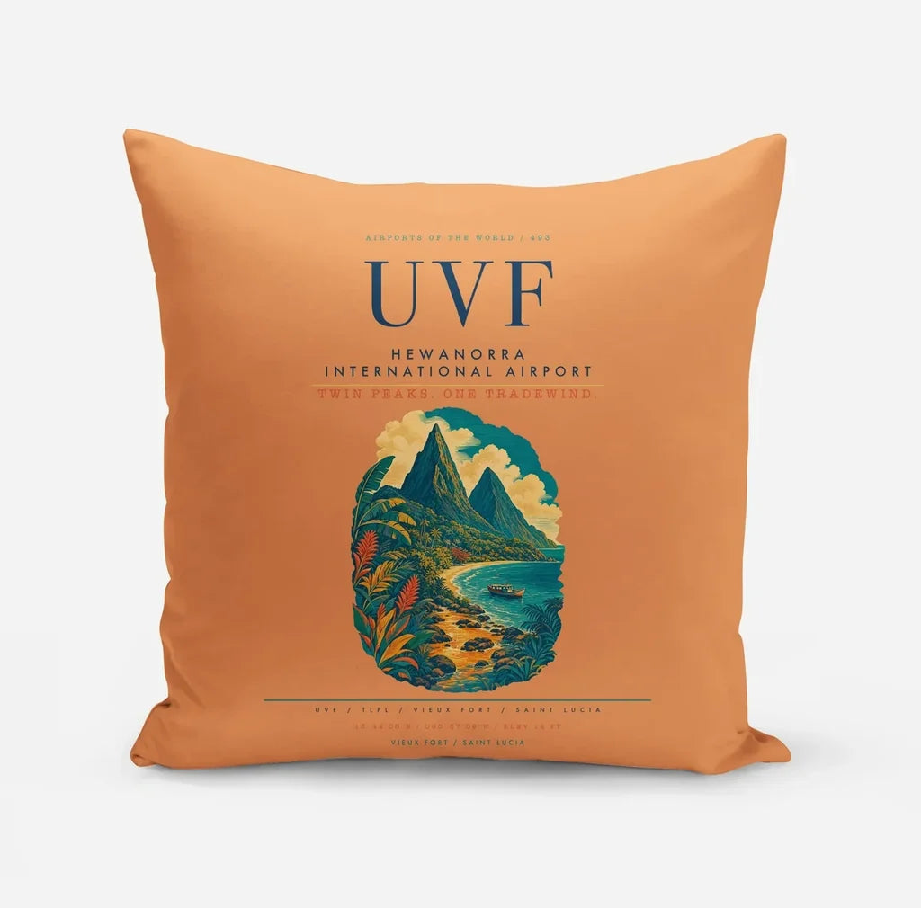 Hewanorra International Airport (UVF) design on orange pillow