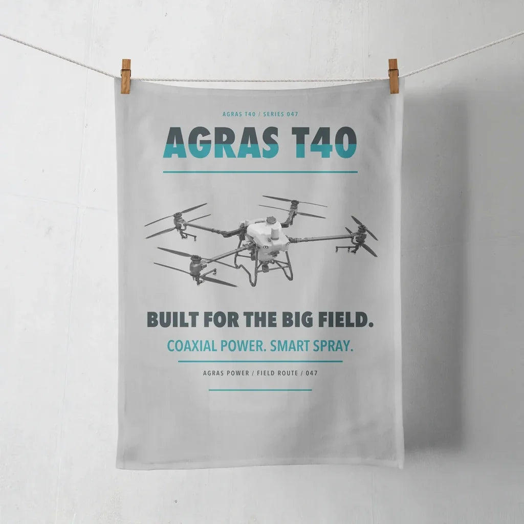DJI Agras T40 design on light gray towel