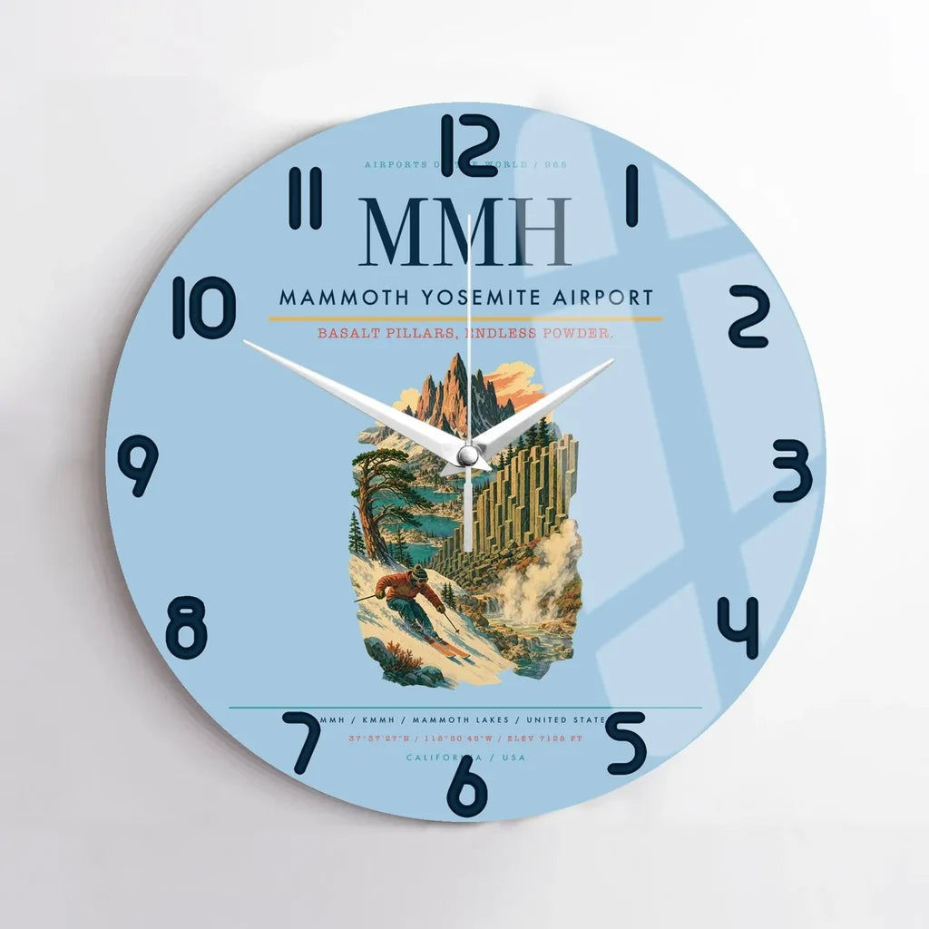Mammoth Yosemite Airport (MMH) design on light blue no frame wall clock