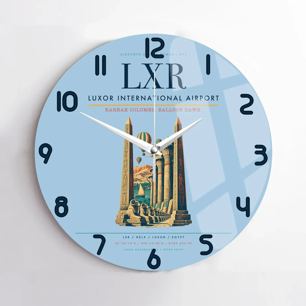 Luxor International Airport (LXR) design on light blue no frame wall clock