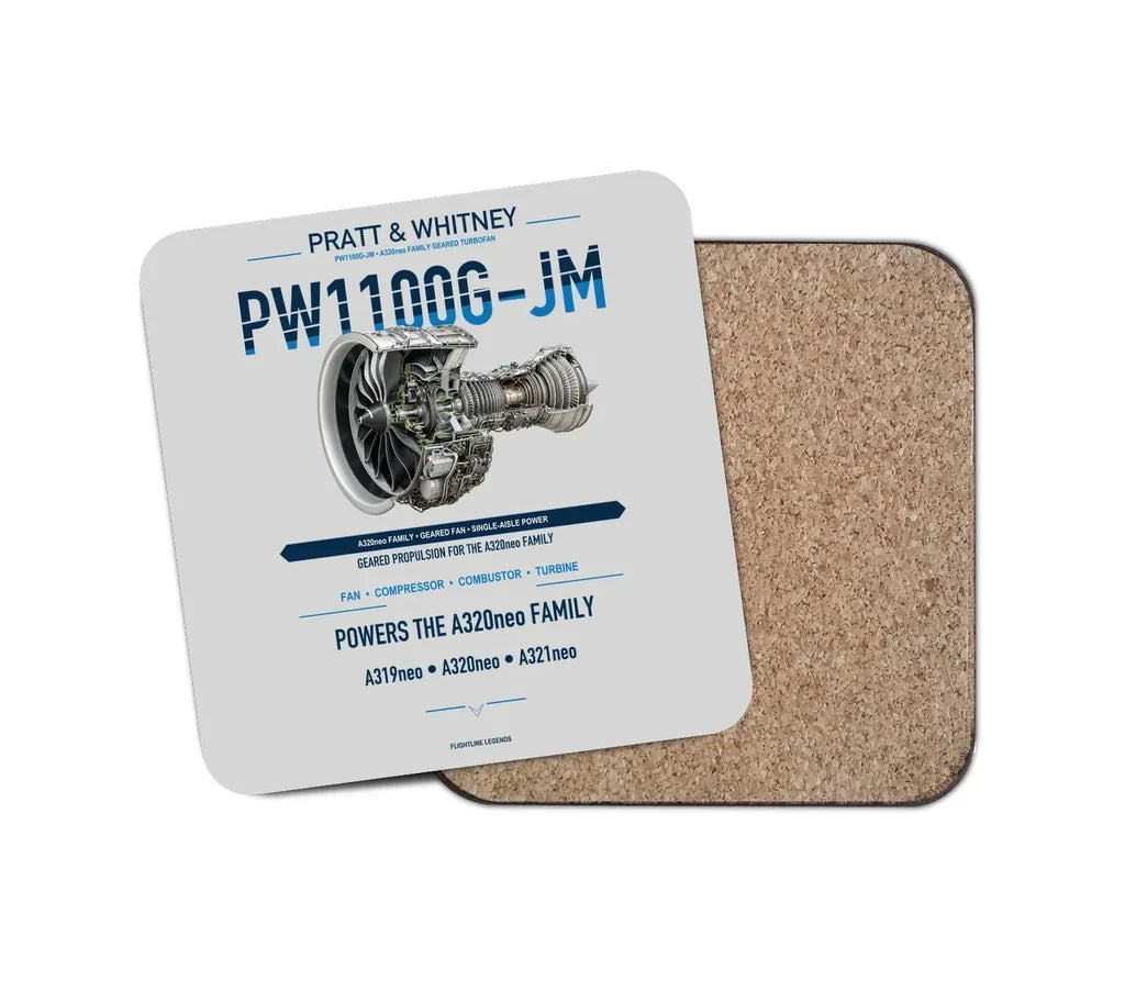 PW1100G-JM design on light gray 1 piece coaster