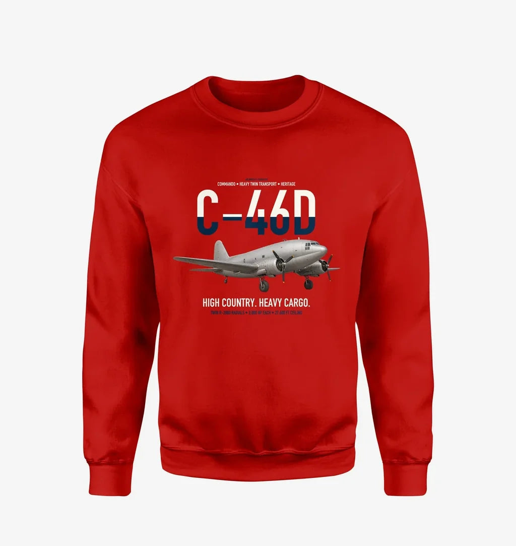 C-46D Commando design on red sweatshirt