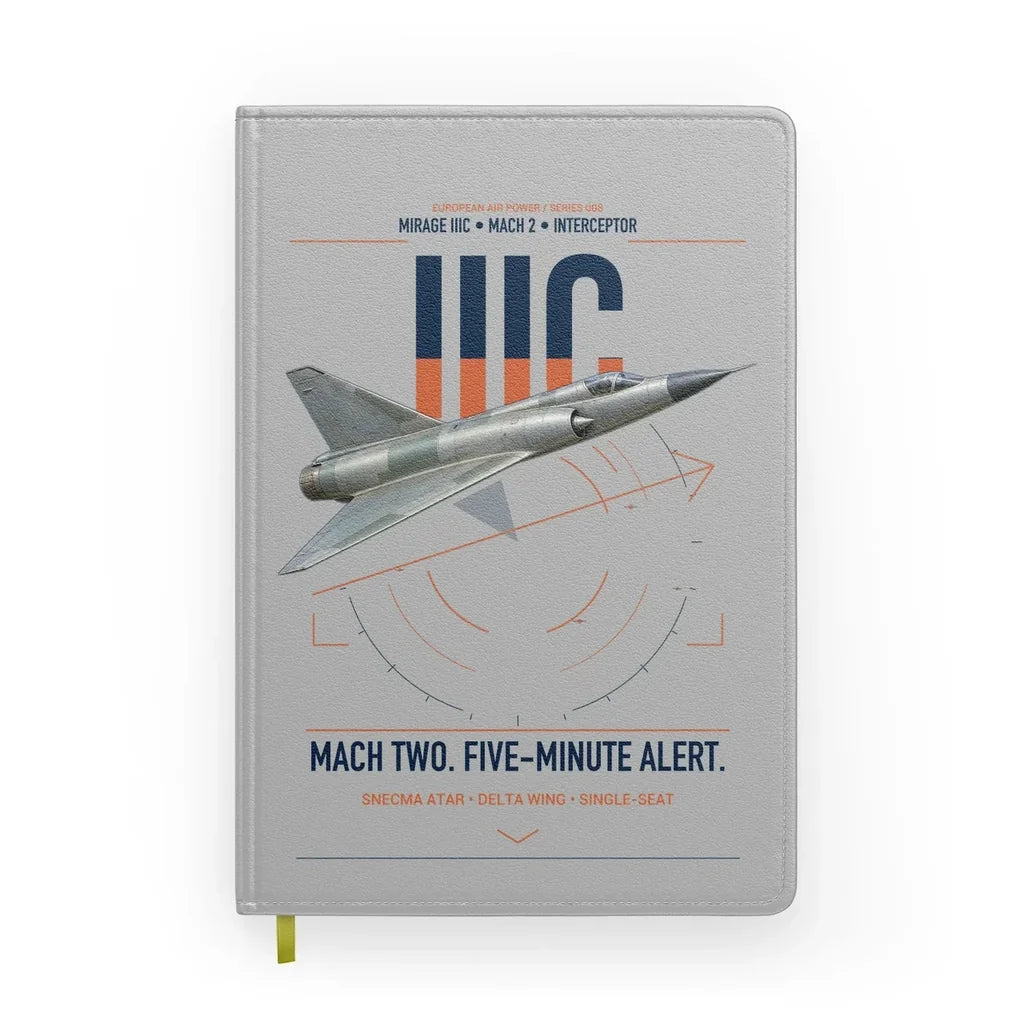 Dassault Mirage IIIC design on light gray notebook