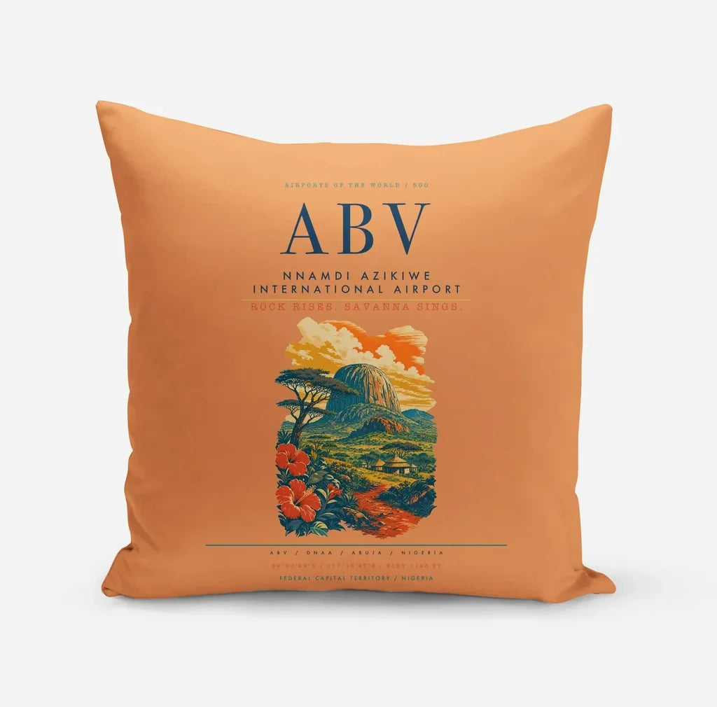 Nnamdi Azikiwe International Airport (ABV) design on orange pillow