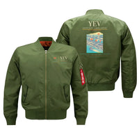 Thumbnail for Inuvik (Mike Zubko) Airport (YEV) design on green bomber jacket