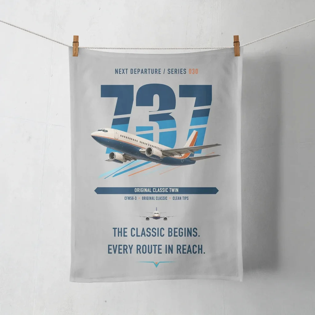 Boeing 737-300 Classic design on light gray towel