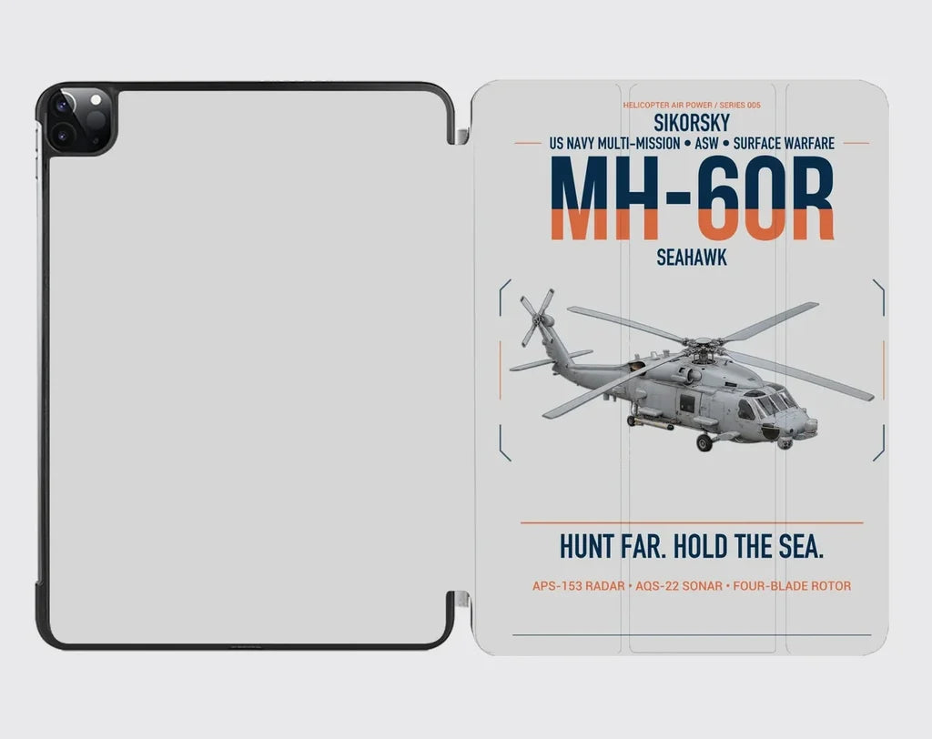 Sikorsky MH-60R Seahawk design on light gray ipad tablet case