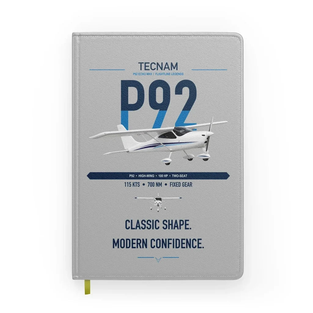 Tecnam P92 Echo MkII design on light gray notebook