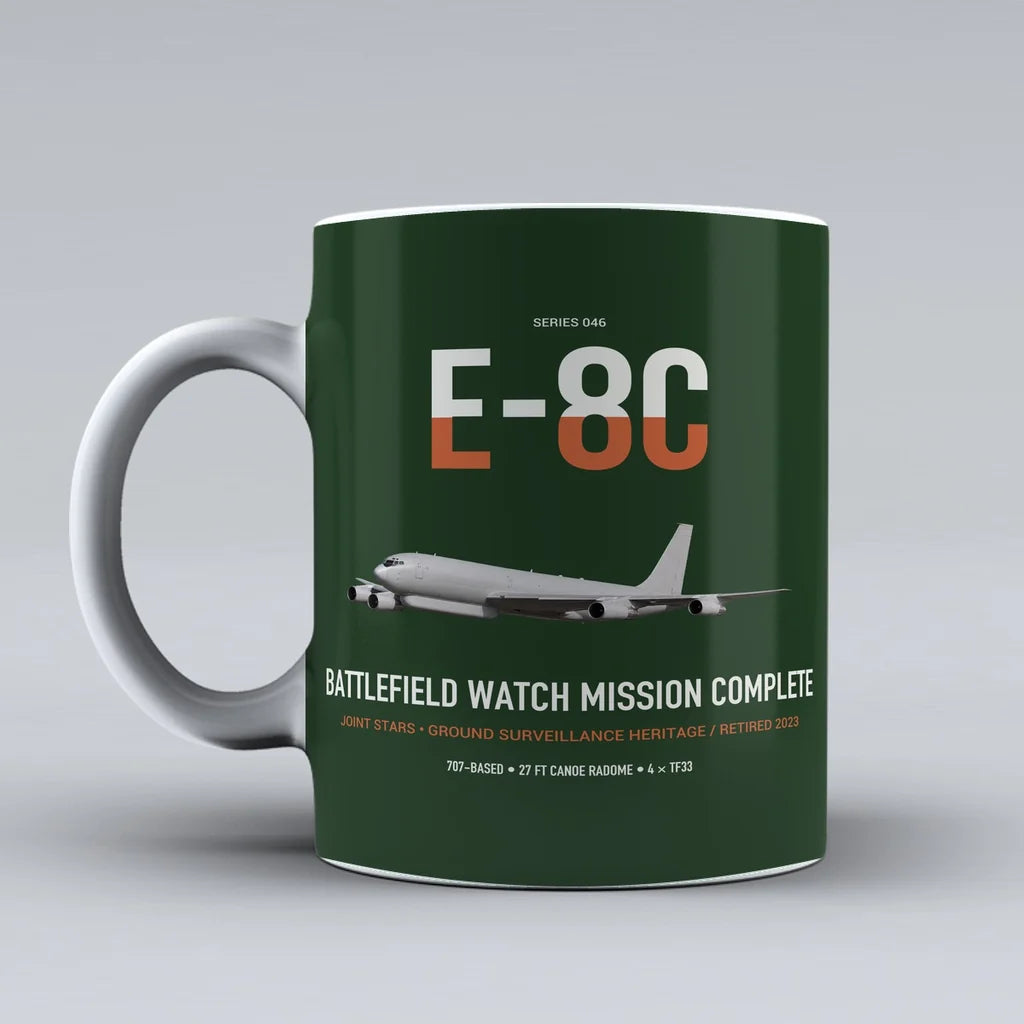 E-8C Joint STARS design on dark green ceramic mug, double-side print