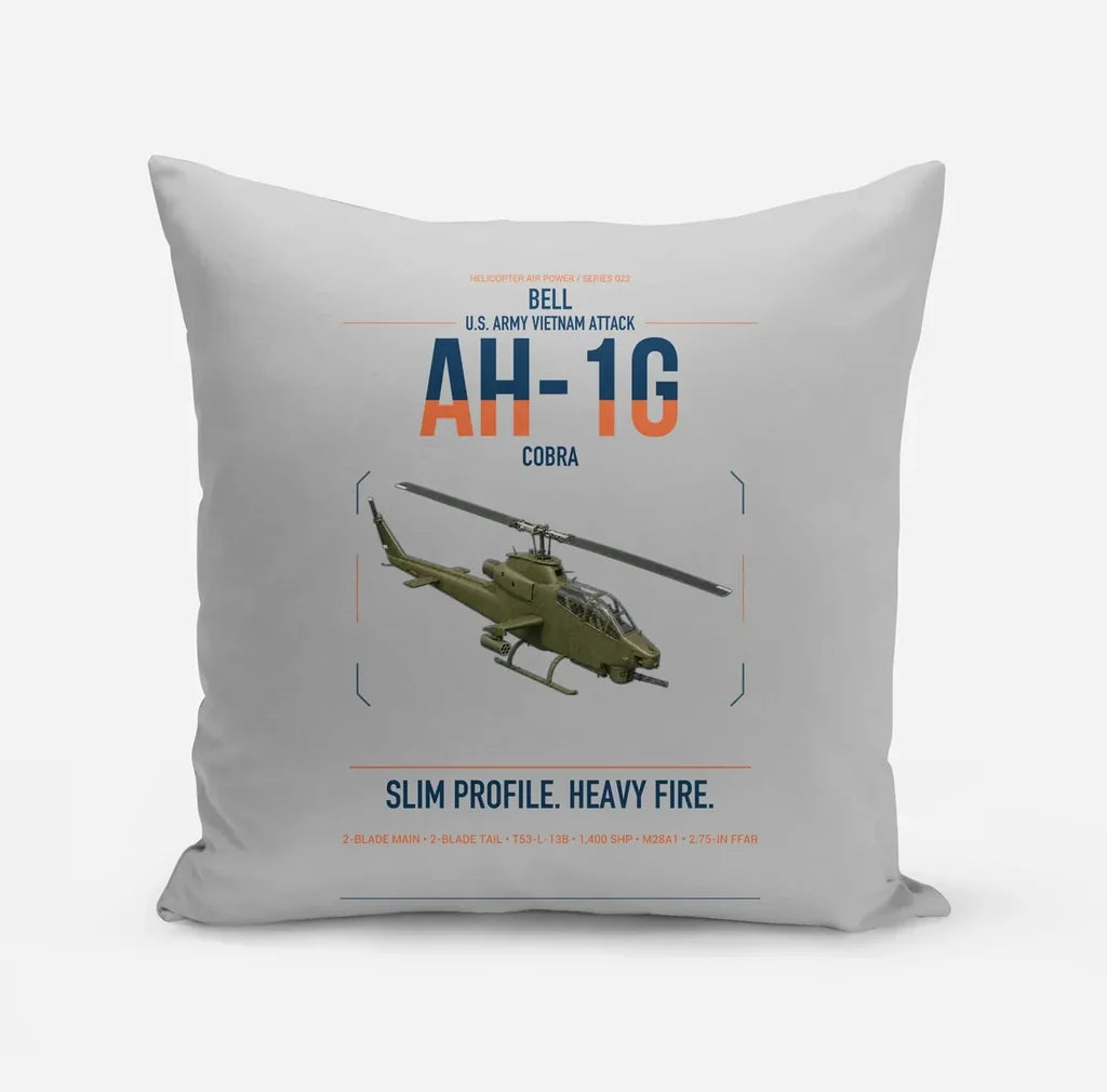 Bell AH-1G Cobra design on light gray pillow