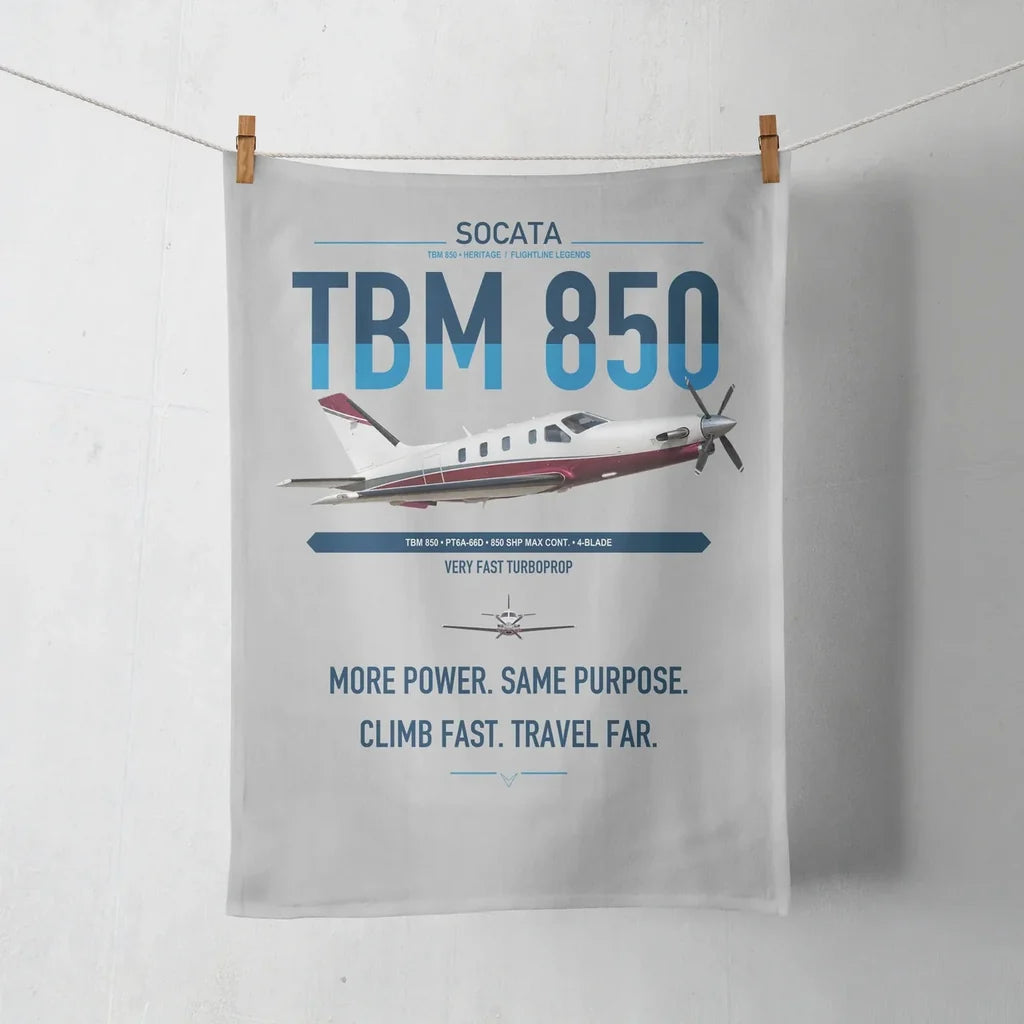 Socata TBM 850 design on light gray towel
