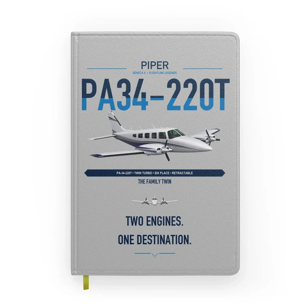 Piper PA-34-220T Seneca V design on light gray notebook