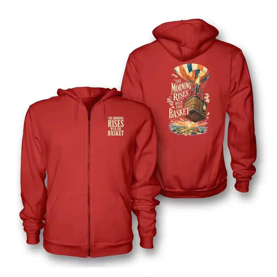 SIGNAL 676 - The Morning Rises With The Basket - Zipped Hoodie design on red zipped hoodie