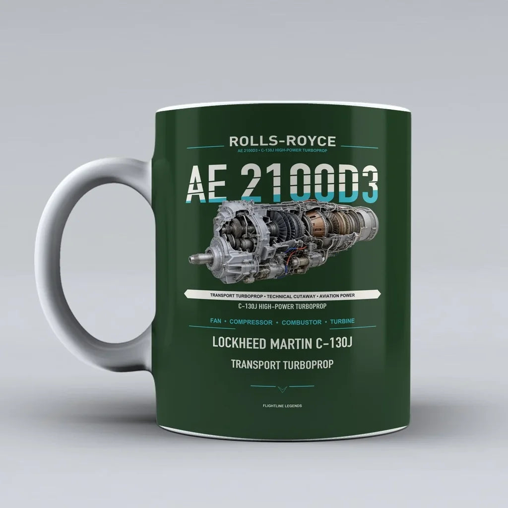 2100D3 Mug design on dark green ae