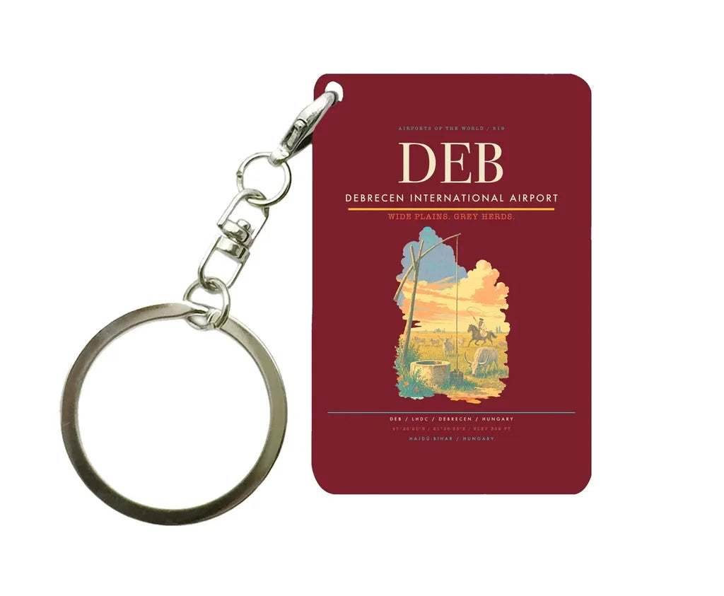Debrecen International Airport (DEB) design on dark red key chain